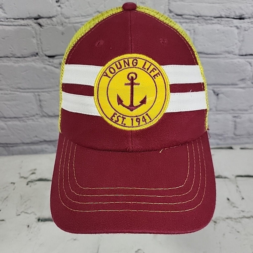 Young Life Hat Mens‎ OSFA Red Yellow Nautical Anchor Patch Snapback Ball Cap